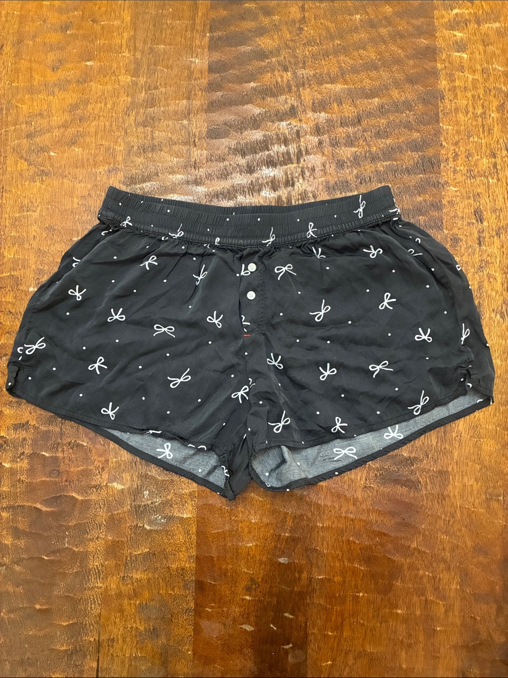 aerie Black Athletic Shorts with White Bow Print